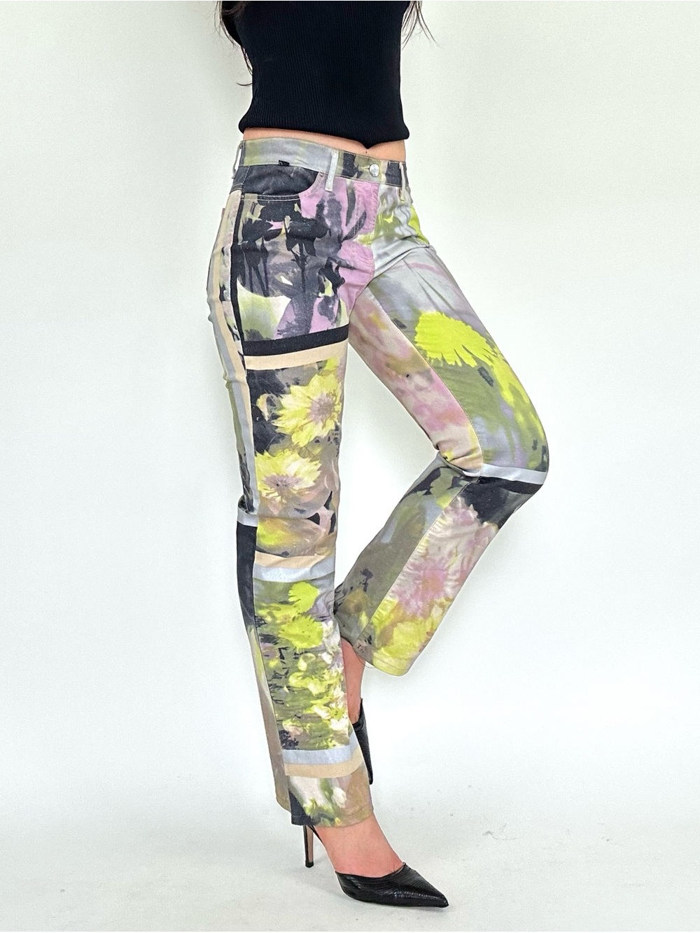 Vintage Just Cavalli Yellow Multi Floral Patchwork Pants